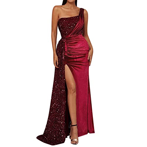 Generisch Coctailkleid/Festliches Kleid Knielang 2022 Damen Luxus High End Black Fish Tail Bankett Temperament Single Shoulder Abendkleid Hawaii Kleid Damen Party (Red, M) von Generisch