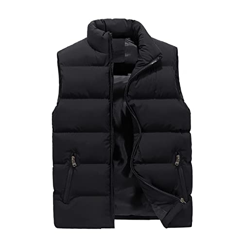 Generisch Collegejacken Mädchen, Steppweste Herren Heizweste Indoor Outdoor Weste Und Winter Stehkragen Einfache Warme Daunenweste Baumwolle Mit Taschen Reissverschluss-Westen (5XL, Black) von Generisch