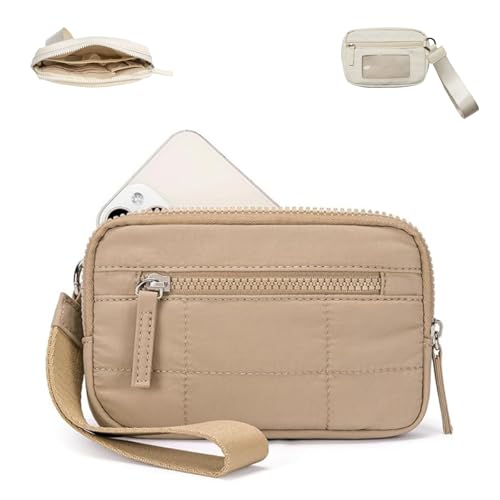 Generisch Convely Essential Wristlet, Nylon Wallets with 3 Zipper/Clear Spot License, Waterproof & Hands-Free, Handbags(Khaki) von Generisch