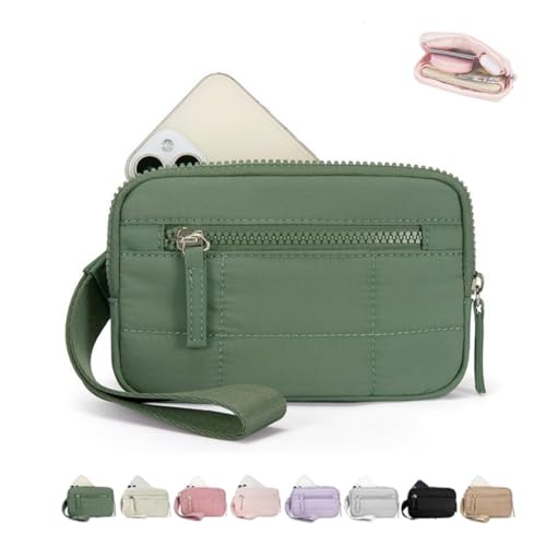 Generisch Convely Essential Wristlet Fits Phone, Nylon Wallets with 3 Zipper/Clear Spot License with ID Window (Green) von Generisch