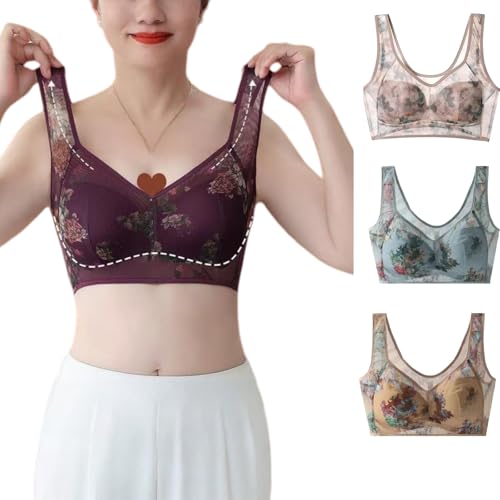 Generisch Converselyon BH, Damen-Kühl-Komfort-BH aus Eisseide mit Spitze, knopfloser Nahtloser Push-up-BHS für Senioren (3PCS-D,5XL) von Generisch