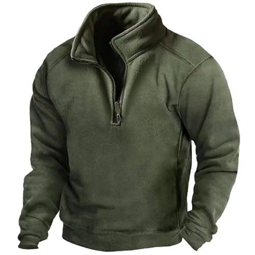 Generisch Cord Sweatshirt Herren Pullover Herren Langarm Outdoor Herrenpullover Männer Winter Arbeitspullover Herren Pulli Sweatshirts Herren Half Zip Up Fleece Pullover Freizeit Bekleidung (Grün, XL) von Generisch