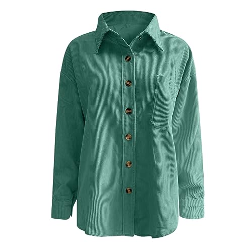 Generisch Cordbluse für Damen, Cordhemd mit Knöpfen, übergroße Blusen, langärmlige Blusen, lässige warme Jacke mit Taschen, Bluse, Kariertes Hemd, Gn3, XXXL von Generisch