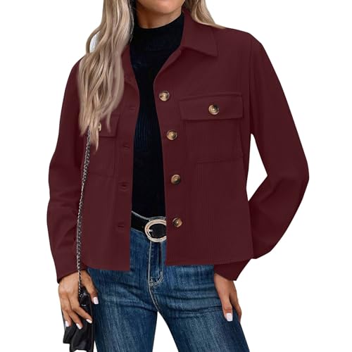 Generisch Cordjacke Damen Kurz Hemdjacke Langarm Revers Shirtjacke Blouson Jacke mit Taschen Herbst Winterjacke Casaul Button Down Cordhemd Übergangsjacke 1#Wine L Generisch Cordjacke Damen Kurz Hemdjacke Langarm Revers Shirtjacke Blouson Jacke mit Taschen Herbst Winterjacke Casaul Button Down Cordhemd Übergangsjacke 1#Wine L von Generisch