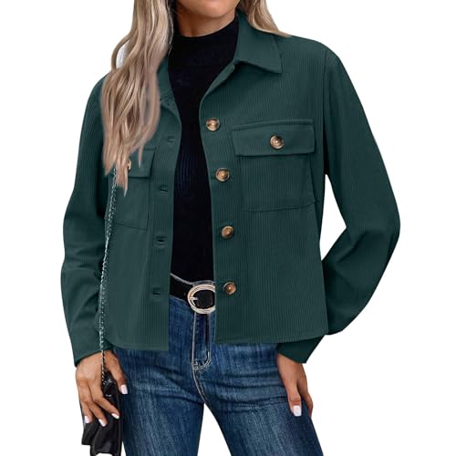 Generisch Cordjacke Damen Kurz Hemdjacke Langarm Revers Shirtjacke Blouson Jacke mit Taschen Herbst Winterjacke Casaul Button Down Cordhemd Übergangsjacke 2#Green M Generisch Cordjacke Damen Kurz Hemdjacke Langarm Revers Shirtjacke Blouson Jacke mit Taschen Herbst Winterjacke Casaul Button Down Cordhemd Übergangsjacke 2#Green M von Generisch