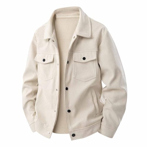 Generisch Cordjacke Herren Cord Übergangsjacke Button Winter Warm Cardigan Jacke Einfarbig Sweatjacke Mit Tasche Große Größen Longbluse Leichte Outwear Sportjacke Hemdjacke Freizeitjacke beige&M von Generisch