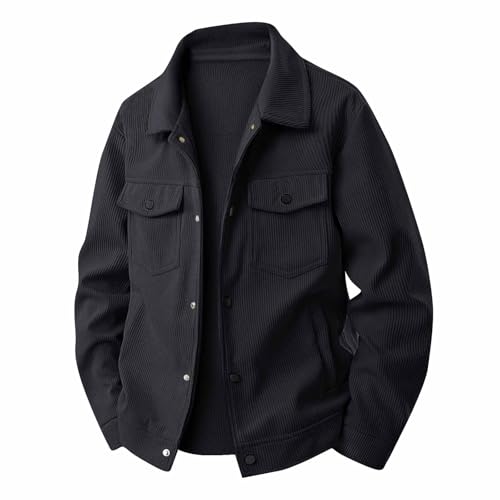 Generisch Cordjacke Herren Cord Übergangsjacke Button Winter Warm Cardigan Jacke Einfarbig Sweatjacke Mit Tasche Große Größen Longbluse Leichte Outwear Sportjacke Hemdjacke Freizeitjacke schwarz&XL von Generisch