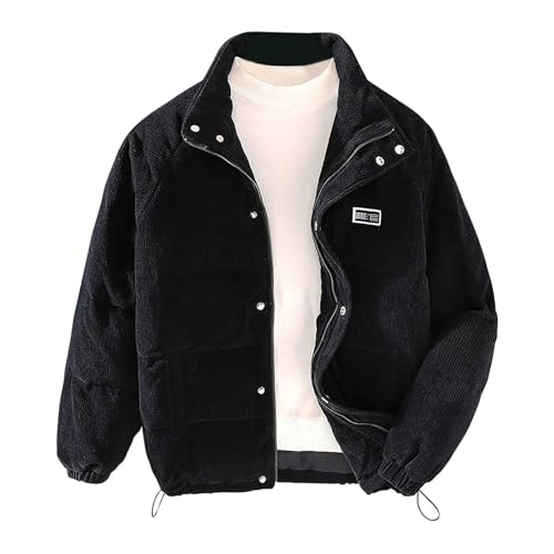 Generisch Cordjacke Herren Winterjacke Warme Gefütterte Cord Jacke mit Stehkragen Verdickte Retro Jacke Freizeit Mode Übergangsjacke (Black, XL) von Generisch