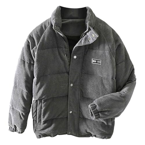Generisch Cordjacke Herren Winterjacke Warme Gefütterte Cord Jacke mit Stehkragen Verdickte Retro Jacke Freizeit Mode Übergangsjacke (Grey, M) von Generisch