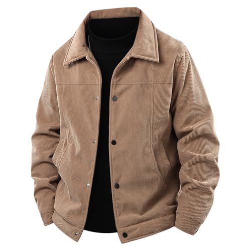 Generisch Cordjacke Männer Winterjacke Herren Dickes Jacke Warm Strickjacke Einfarbig Freizeitjacke Revers Übergangsjacke Langarm Mantel Mode Thermojacke Thermojacke mit Reißverschluss Große Größen von Generisch