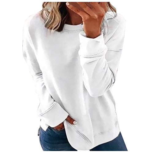 Generisch Damen Sweatshirt Oversized Langärmelig Ohne Kapuze Bluse Weiche Harajuku Freizeit Hochwertiger übergangsjacken Damen günstig Weiß L von Generisch