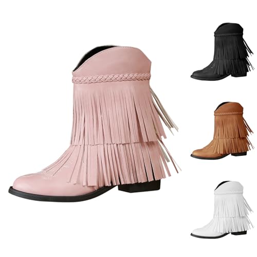Generisch Cow Boy Boots Damen Stiefel mit Fransen Damen Cowboystiefel Wildleder Halbstiefel Cowboystiefel Schlupfschuhe Niederung Stiefeletten Kurzstiefel Stiefeletten Leder von Generisch