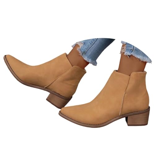 Generisch Cowboy Stiefel Damen Braun | Damen Stiefeletten Mit Absatz Kurz-Motorradstiefel Mode Western Stiefel Blockabsatz Biker Stiefel Retro Winter-Stiefel Chelsea-Stiefel Ankle Boots Damenschuhe von Generisch