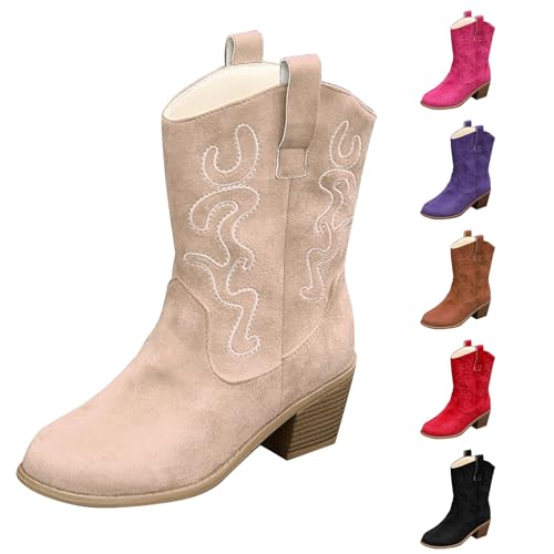 Cowboy Stiefel Damen Cowboystiefel Damen Mit Absatz Lederstiefel Westernstiefel Vintage Boots Reitstiefel Kunstleder Stiefeletten Cowboy Kurzstiefel Fall Boots von Generisch