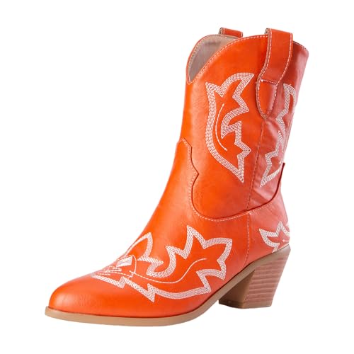 Generisch Cowboy Stiefeletten Damen Damenstiefel Westernstiefel Elegant Absatz Halbstiefel Kurzstiefel Schlupfschuhe Übergangsstiefel Blockabsatz Ankle Boots Halbhoch Kurzstiefel von Generisch