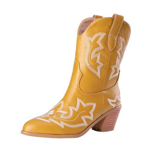 Generisch Cowboy Stiefeletten Damen Damenstiefel Westernstiefel Elegant Absatz Halbstiefel Kurzstiefel Schlupfschuhe Übergangsstiefel Blockabsatz Ankle Boots Halbhoch Kurzstiefel von Generisch