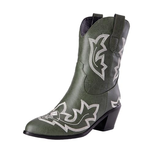 Generisch Cowboy Stiefeletten Damen Damenstiefel Westernstiefel Elegant Absatz Halbstiefel Kurzstiefel Schlupfschuhe Übergangsstiefel Blockabsatz Ankle Boots Halbhoch Kurzstiefel von Generisch
