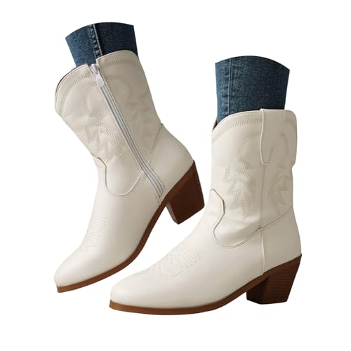 Generisch Cowboy Stiefeletten Damen Damenstiefel Westernstiefel Elegant Absatz Halbstiefel Kurzstiefel Schlupfschuhe Übergangsstiefel Blockabsatz Ankle Boots Halbhoch Kurzstiefel von Generisch