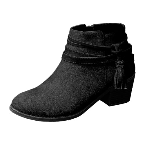 Generisch Cowboy Stiefeletten Damen Wildleder Schlupfstiefel mit Zipper Ankle Boots Westernstiefel Elegant und Bequem Trachtenschuhe Herbst Winter Freizeitstiefel Halbstiefel Dirndl Schuhe von Generisch