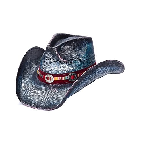 Generisch Cowboyhut Strohhut Westernhut Line Dance Blau mit Hutband Concho (as3, Alpha, s) von Generisch