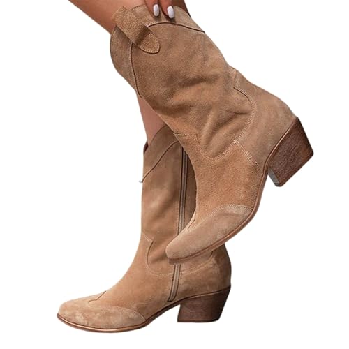 Generisch Cowboystiefel Damen, Stiefeletten Damen Wildleder Cowboystiefel Halbstiefel Schlupfschuhe Niederung Stiefel Kurzstiefel ÜBergangsstiefel Blockabsatz Ankle Boots Halbhoch Damenstiefel, 41 Eu von Generisch