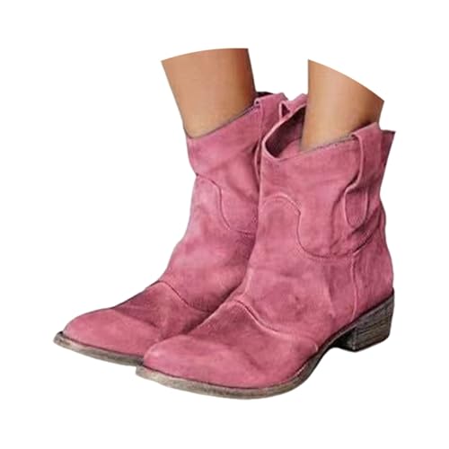 Generisch Cowboystiefel Damen Cowboy Boots Slouchy Westernstiefel Stiefeletten Wildleder Halbstiefel Ankle Damenstiefel Stiefel Sommer Lochmuster Schlupfschuhe Niederung Winterstiefel (Rosa,42) von Generisch