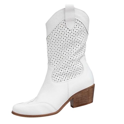 Generisch Cowboystiefel Damen Halbhoher Stiefel Westernstiefel - Blockabsatz Stiefeletten Wildleder Halbstiefel Schlupfschuhe - Elegant Bequem üBergangsstiefel Damenstiefel Ankle Boots FüR Frauen von Generisch