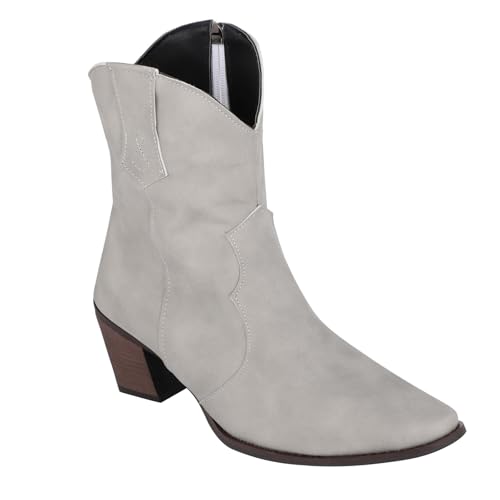 Generisch Cowboystiefel Damen Leder Halblang Stiefel Stiefeletten - Blockabsatz Seitlicher ReißVerschluss Halbstiefel Westernstiefel GroßE GrößEn Halbhoher Damenstiefel Lederstiefel üBergangsstiefel von Generisch