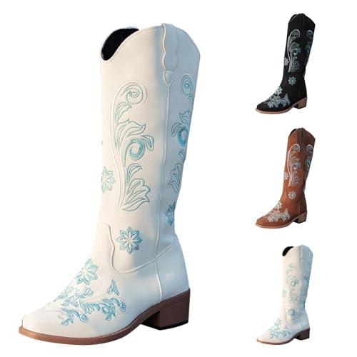 Generisch Cowboystiefel Damen Stiefeletten Damen mit Absatz Stiefeletten Wildleder Cowboystiefel Halbstiefel Schlupfschuhe Niederung Stiefel Kurzstiefel Western Cowboy Boots von Generisch