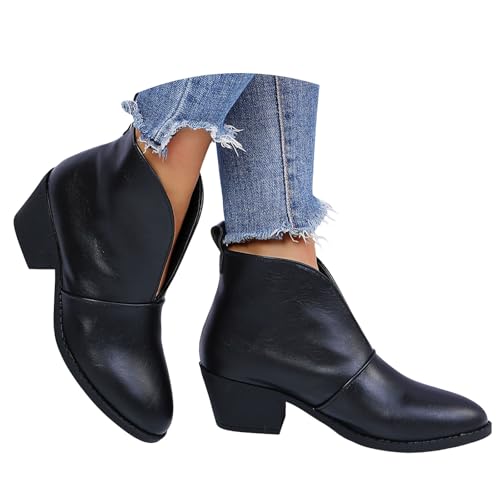 Generisch Cowboystiefel Damen Stiefeletten Elegant Wildleder Chelsea Kurz Stiefel Elegant Ankle Boots Mit Blockabsatz Herbst Winter Booties Mit Reißverschluss Freizeit Knöchel Schuhe von Generisch