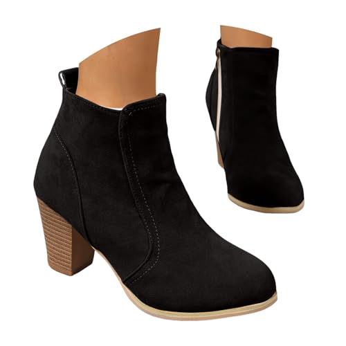Generisch Cowboystiefel Damen Stiefeletten Elegant Wildleder Chelsea Kurz Stiefel Elegant Ankle Boots Mit Blockabsatz Herbst Winter Booties Mit Reißverschluss Freizeit Knöchel Schuhe von Generisch