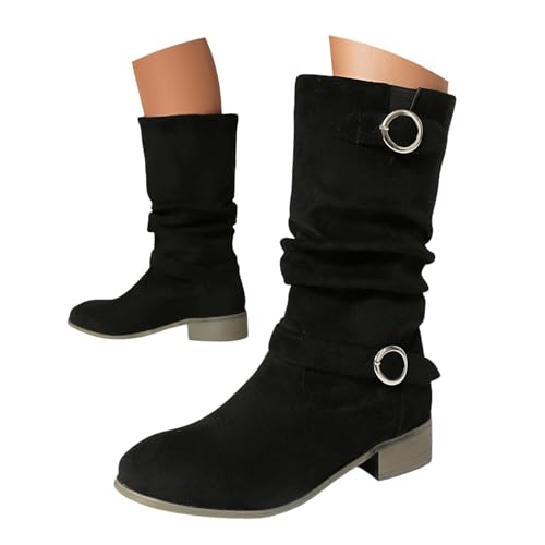 Generisch Cowboystiefel Damen Westernstiefel Elegant Cowboy Wildleder Stiefeletten Ankle Boots Halbhoch Damenstiefel Einfarbige Herbstschuhe Stiefel Halbstiefel Schlupfschuhe von Generisch