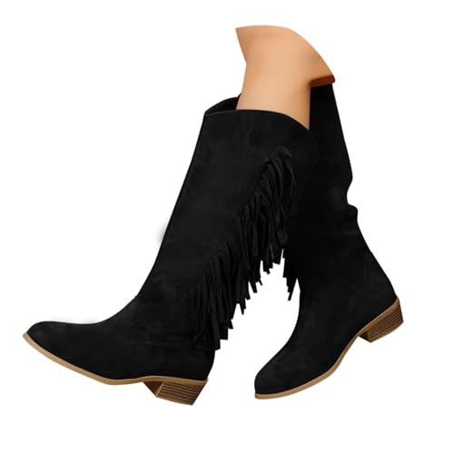 Generisch Cowboystiefel Damen Westernstiefel Langschaft Fransen Wildlederstiefel Spitze Form Cowboy Boots Damen Cowgirl Stiefel von Generisch