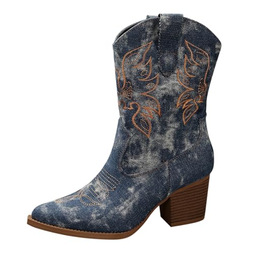 Generisch Cowboystiefel Damen Westernstiefel Mode Ritterstiefel Spitze Zehen Hohe Einfarbige Langschaft Boots Damenstiefel Retro Herbst Winter Schuhe Winterstiefel rutschfester Sohle von Generisch
