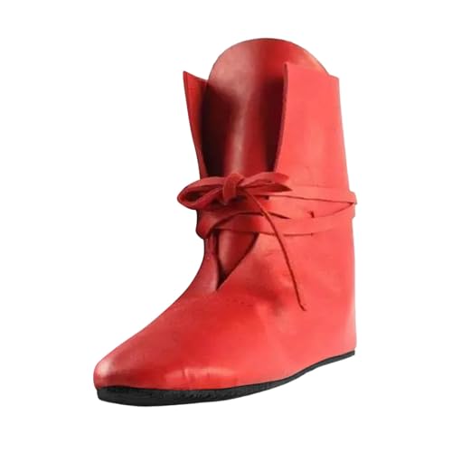 Generisch Cowboystiefel Herren Damen Mittelalter Schuhe Stiefeletten Retro Leder Wikinger Stiefel Elegante Westernstiefel Kurzstiefel Cowboy Boots Lederstiefel Rot 47 von Generisch