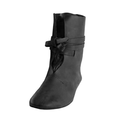 Generisch Cowboystiefel Herren Damen Mittelalter Schuhe Stiefeletten Retro Leder Wikinger Stiefel Elegante Westernstiefel Kurzstiefel Cowboy Boots Lederstiefel Schwarz2 38 von Generisch
