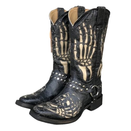 Generisch Cowboystiefel Herren Halbstiefel Retro Springerstiefel Halloween Winterstiefel Winter Herbst Mittelalter Schuhe Festliche Schuhe Ankle Boots Schnürstiefel Reitstiefeletten von Generisch