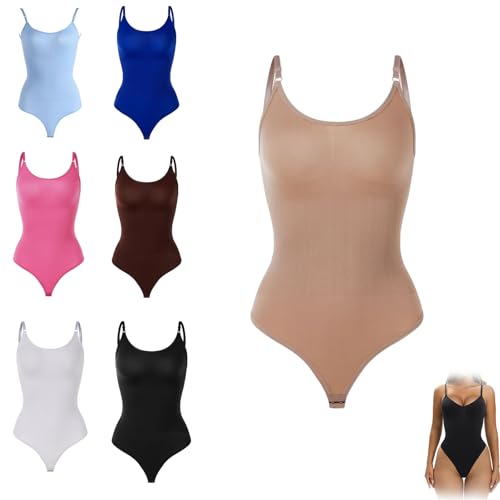 Generisch Creamy Shapewear, Damen Bauchweg Bodysuit Formender Body Shaper Sculpting Tanga Mit Verstellbarer Schultergurt (Hautfarbe, L) von Generisch