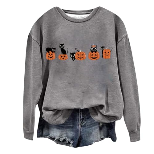 Generisch Crewneck Sweatshirt für Frauen Halloween Gruselzeit Pullover Top Vintage Herbst Kleidung Halloween KostüM Damen Kleid Halloween KostüM 164 MäDchen von Generisch