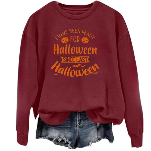 Generisch Crewneck Sweatshirt für Frauen Halloween Gruselzeit Pullover Top Vintage Herbst Kleidung Sweatshirt Damen Herbst Winter Damenpullover von Generisch