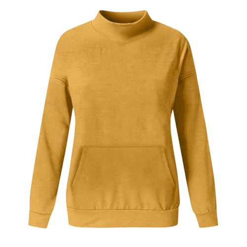 Generisch Crop Pullover Damen,Langarm Sweatshirt Herbst Für Damen Turtleneck Herbst Rundhals Oberteil Mit Tasche Elegant Casual Basic Langarmshirt Frauen Baumwolle Oversize Pullover Tops Ohne Kapuze von Generisch