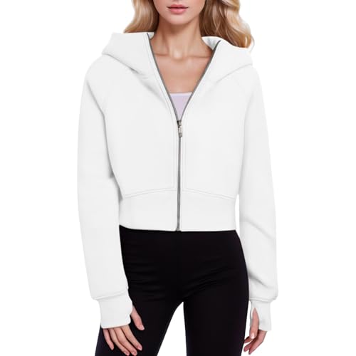 Generisch Cropped Sweatjacke Damen Zipper Hoodie Kurz Damen-Jacken mit Kapuze Zip Up Kapuzenjacke Fleece-Innenfutter Kapuzenpullover Reißverschluss Autumn Winter Sweatshirt Jacke übergangsjacke von Generisch