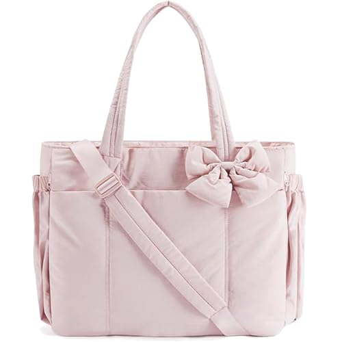 Generisch Crush Bow Tote Bag, Lightweight Crush Bow Tote Bag for Women, Puffy Bows Bags for Daily Commuting, Shopping, Travel (Pink) von Generisch
