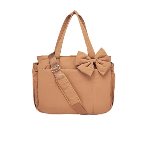 Generisch Crush Bow Tote Bag, Quilted Puffer Tote Bag with Bow, Large Capacity with Multiple Compartments Fits 15.6" Laptop (Brown) von Generisch