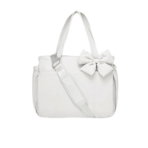 Generisch Crush Bow Tote Bag, Quilted Puffer Tote Bag with Bow, Large Capacity with Multiple Compartments Fits 15.6" Laptop (White) von Generisch
