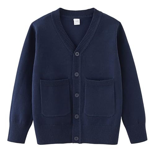 Generisch Cuhk Children's Knitted Cardigan Pocket School Student Girls Sweater Coat Kapuzenpullover Damen (Navy, 13-14 Years) von Generisch
