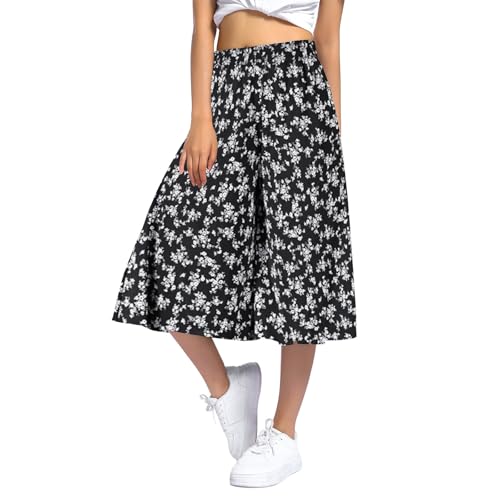 Generisch Culotte Damen, Culotte Damen 7/8 Sommer Hosenrock Blumendruck Leicht Palazzo Hose High Waist Baggy Sommerhose Freizeithose Hippie Lockere Yogahose Strandhose von Generisch