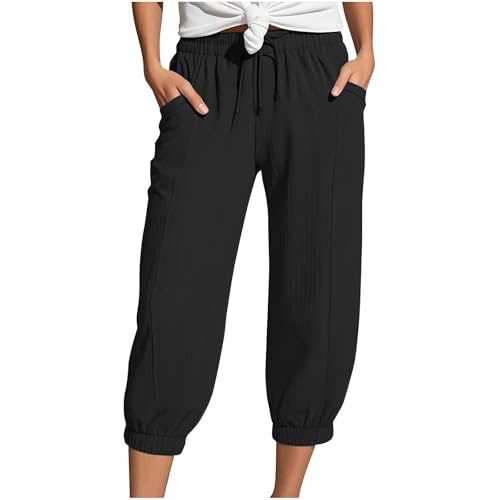 Generisch Culotte Damen Sommer Hose Damen Sommer 7/8 Jeans Sommerhose Baumwolle Paperbag Hose Bermudas Leinenhose Hosen Kurze Jeans Stretch Hosenrock von Generisch