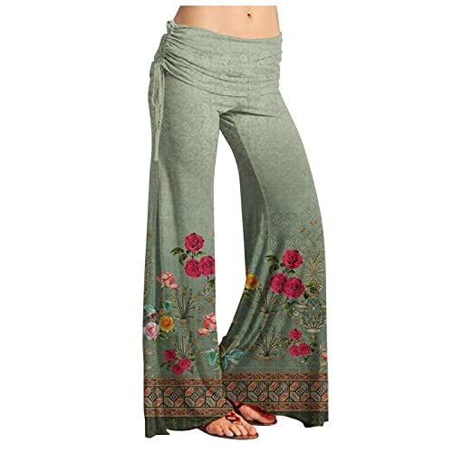 Generisch Culotte Hose Damen, Palazzo Hose Damen Sommer Jogginghose Arabische Kleidung Damen Baggy Cargo Hose Trainingshose Trekkinghose Zip Off Indische Hosen High Waist Locker (Army Grün,XL) von Generisch