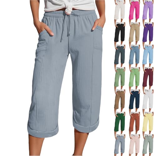 Generisch Culottes Hosen Damen, Deals of The Day Women, Musselin Hose 3/4 Leinenhose Sommer Kurze Hosen Sommerhose Leicht Caprihose Culotte Dreiviertel Strandhose von Generisch